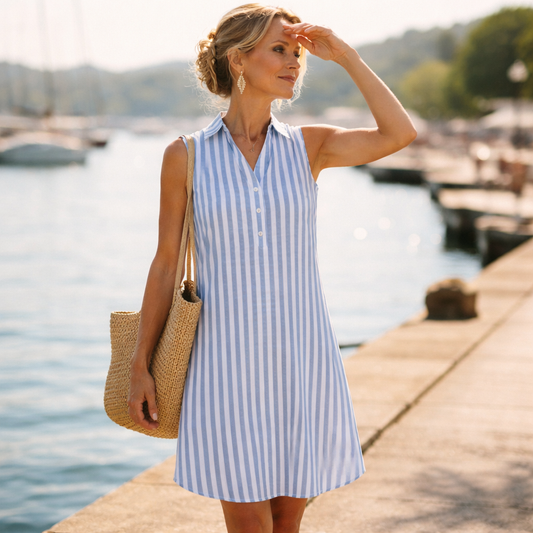 Lunea Mode® | Margot - Classic Striped Sleeveless Shirt Dress