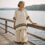 Lunea Mode® | The Harlow Elegant Black-Striped Linen Top & Flowing Pants