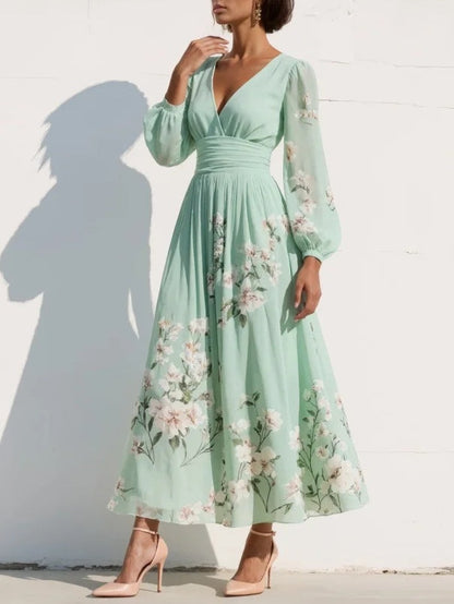 Cisella | Light Green Floral Midi Dress