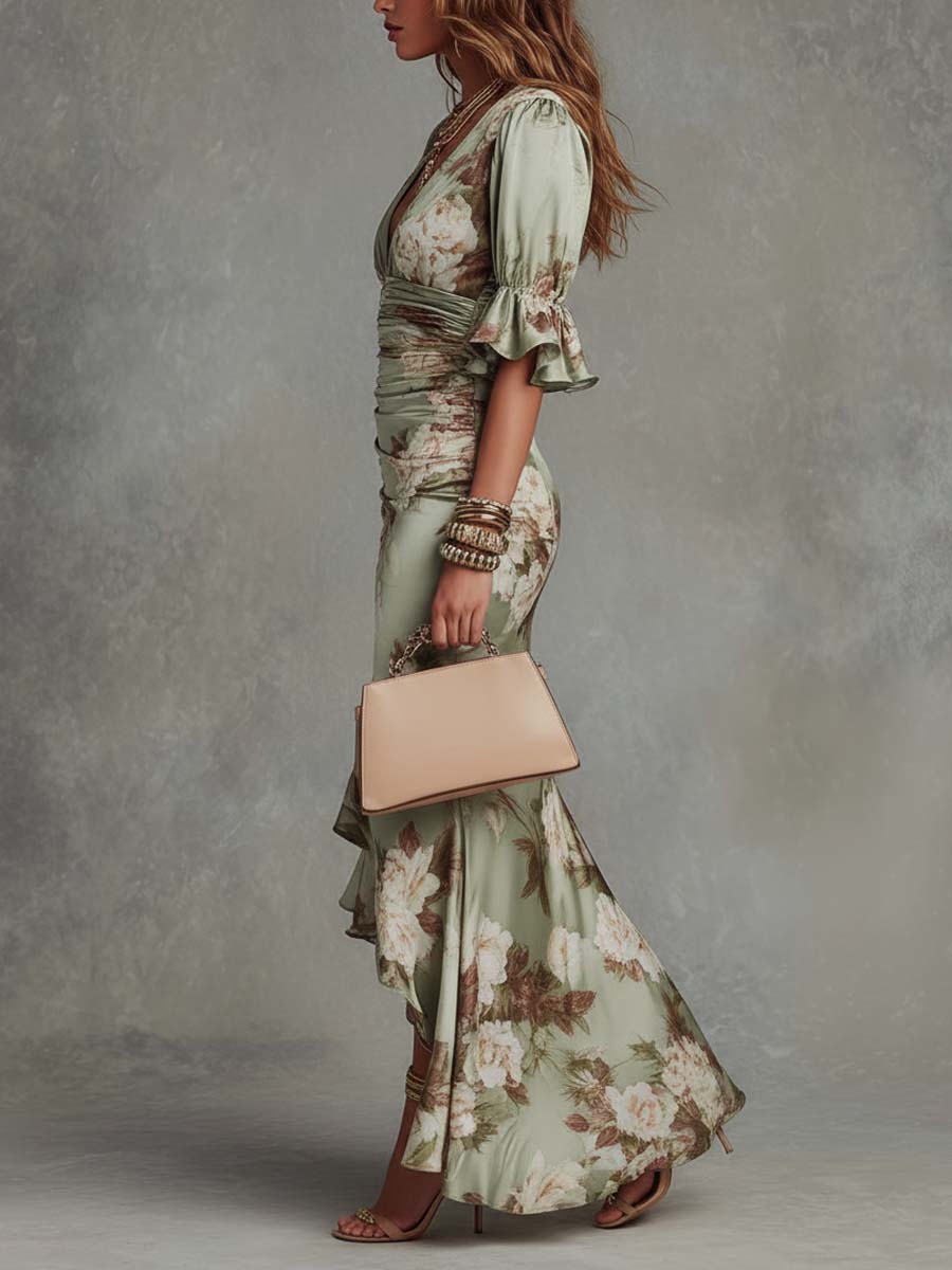 Anastazja | Floral Satin Maxi Dress