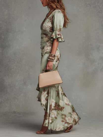 Anastazja | Floral Satin Maxi Dress