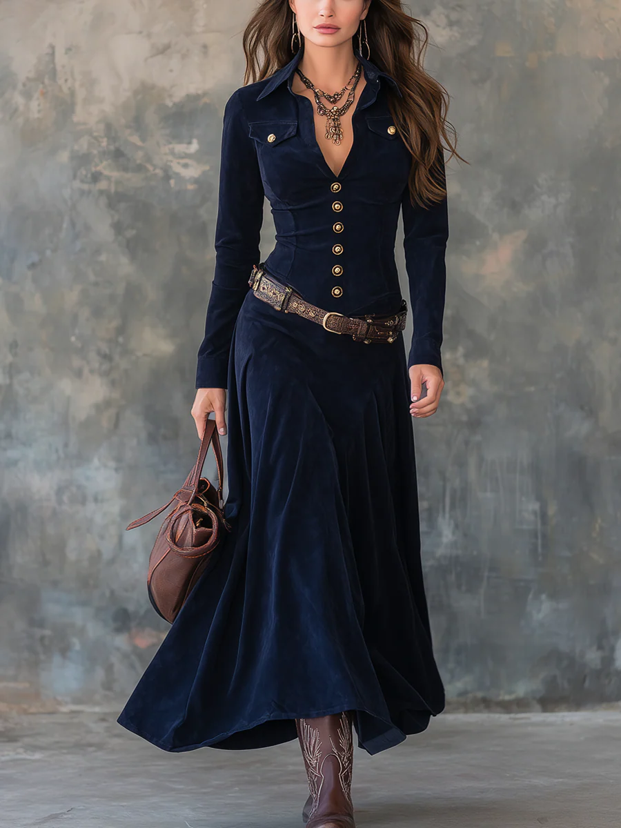 MILANA | Elegant Suede-Feel Maxi Dress