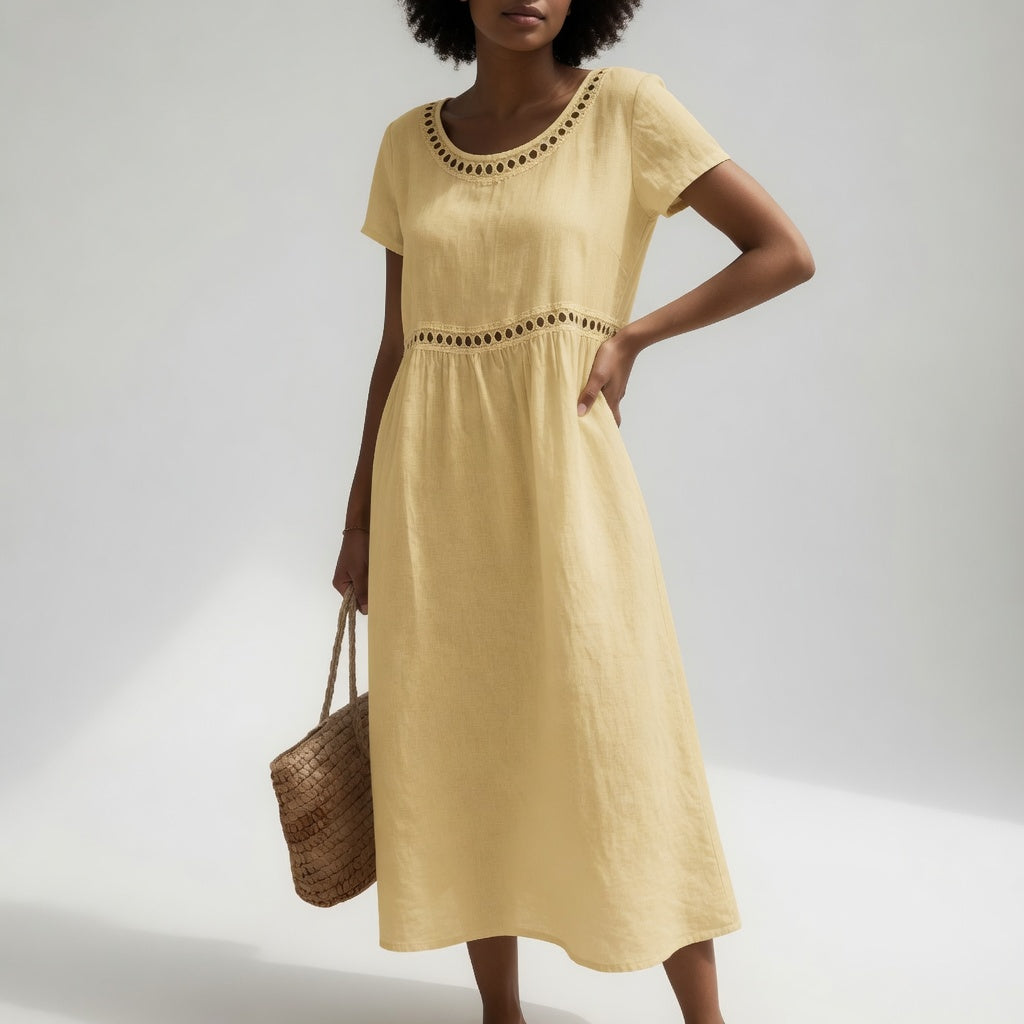 Livia | Embroidered Linen-Blend Dress