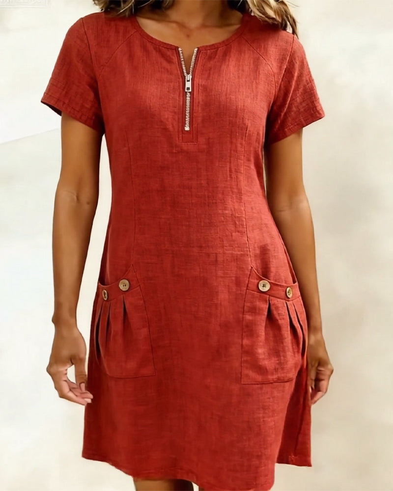 Vania - Cotton Dress with Zip Pocket