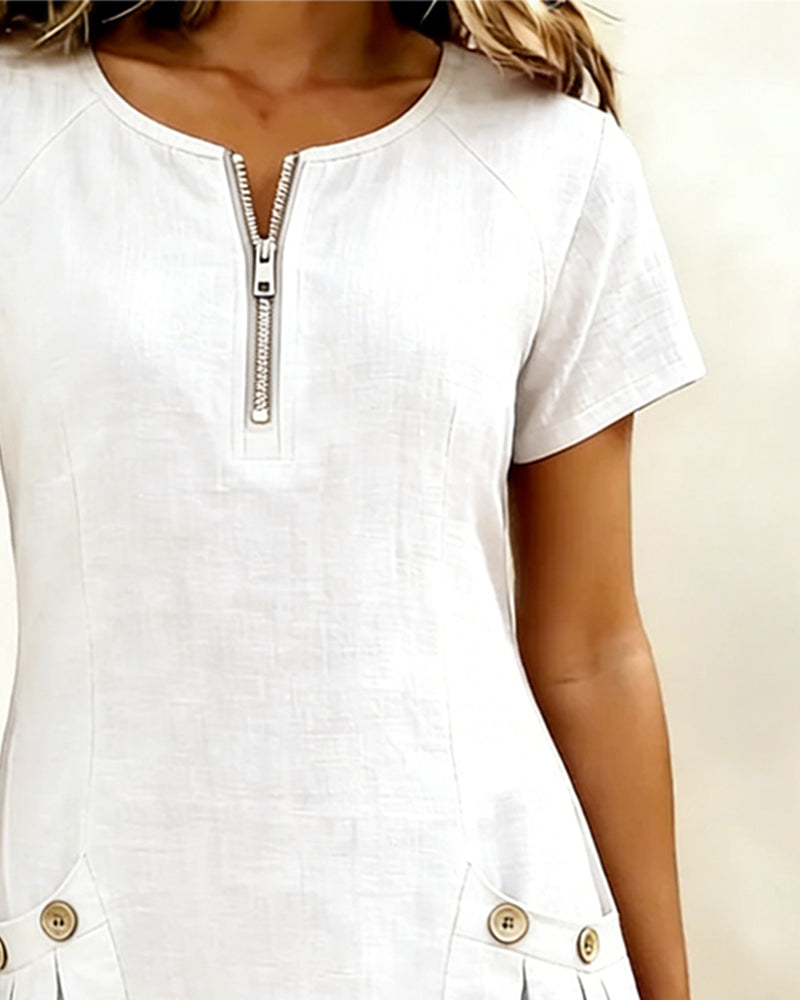 Vania - Cotton Dress with Zip Pocket