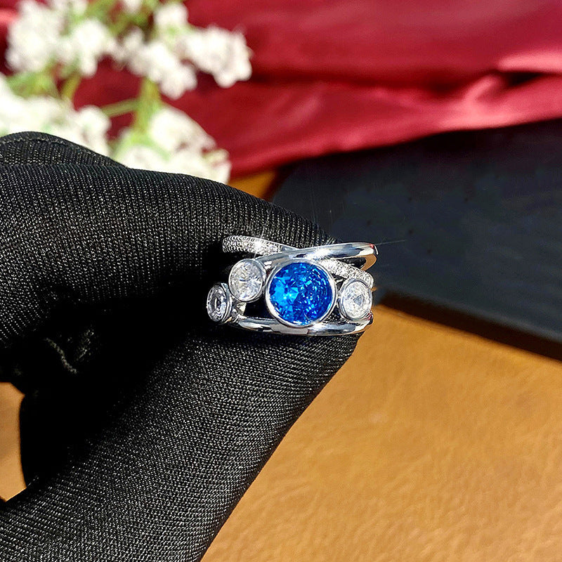 Elara | Silver Blue Stone Statement Ring