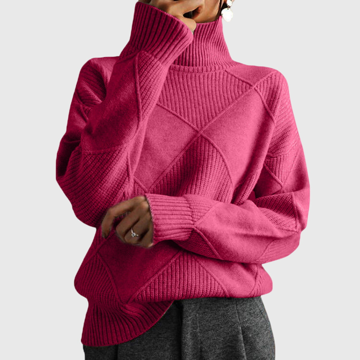 Angela – Modern Geometric Turtleneck Sweater