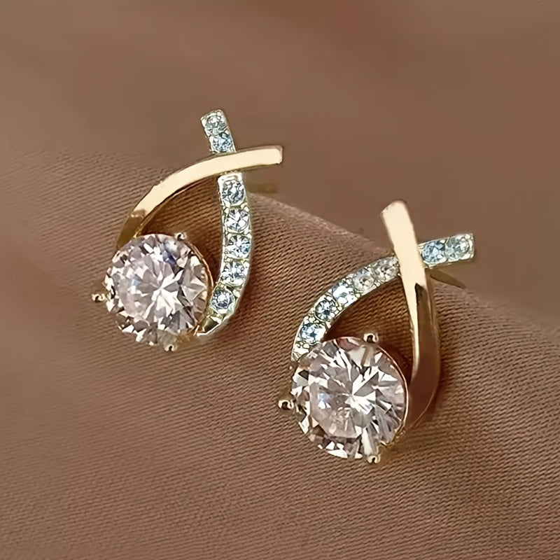 Gold Cross Earrings with Cubic Zirconia