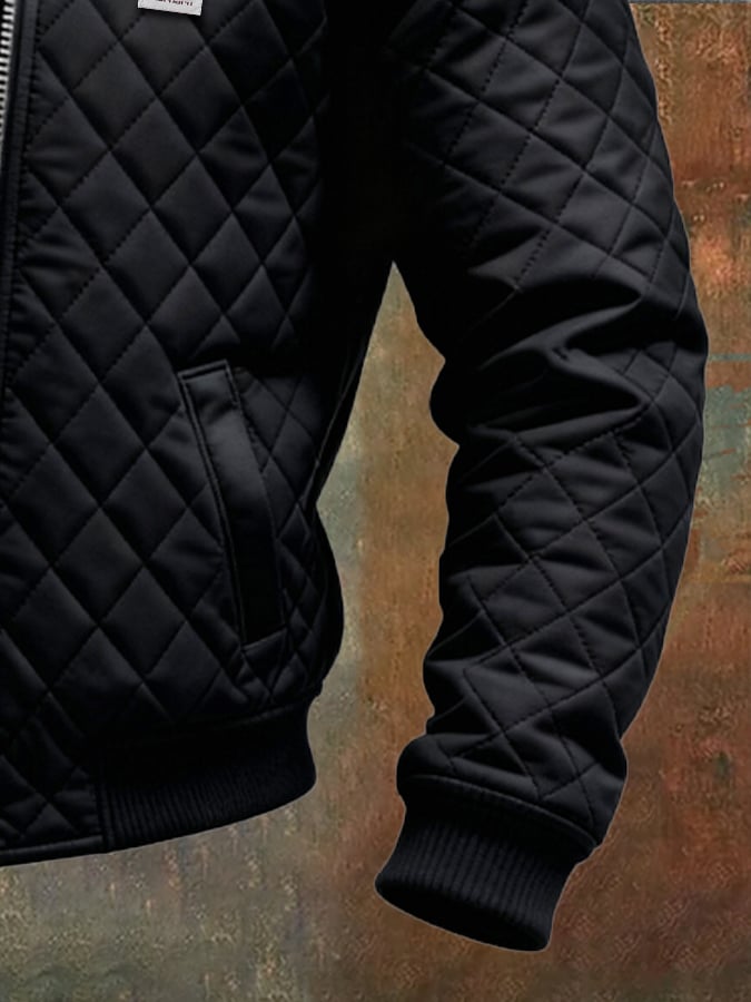 Patryk | Black Puffer Jacket with Leather Shoulders