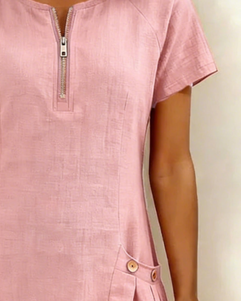 Vania - Cotton Dress with Zip Pocket