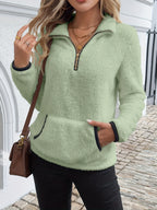 Dames sweatshirt met halve rits - Pluche warme casual trui voor herfst/winter