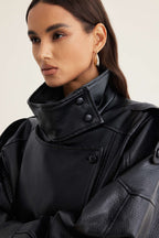 Faux Leather Button Jacket