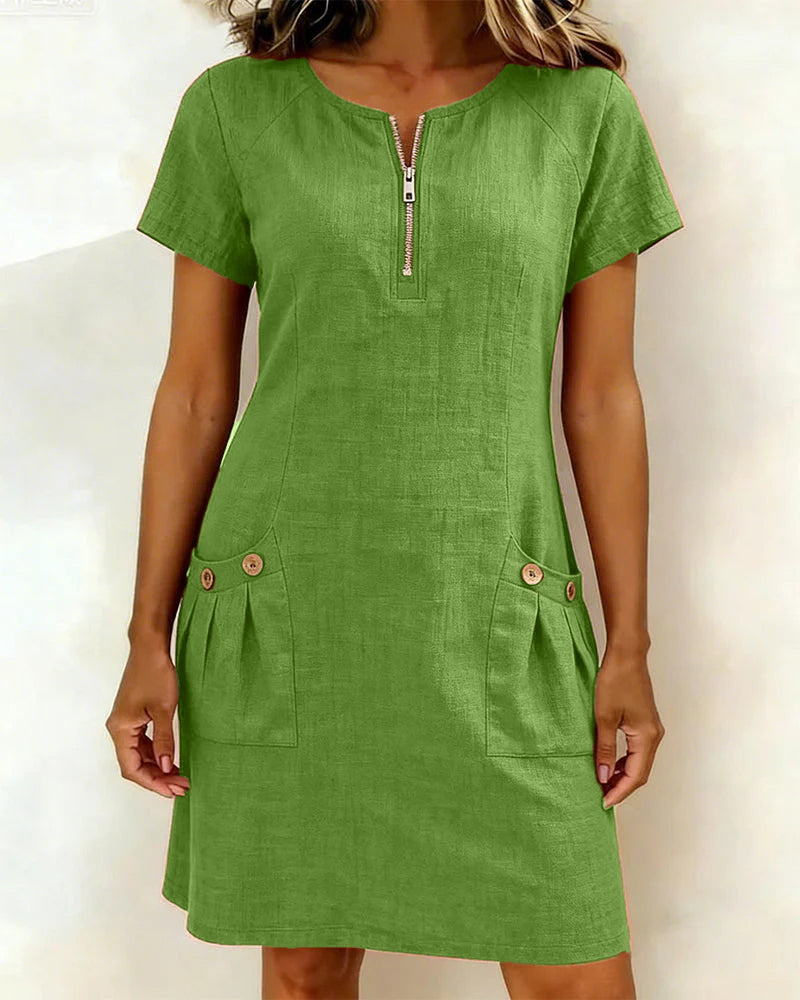 Vania - Cotton Dress with Zip Pocket