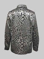 Long Sleeve Loose Buttoned Contrast Color Snakeskin Printed Lapel Blouses & Shirts Tops