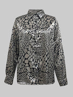 Long Sleeve Loose Buttoned Contrast Color Snakeskin Printed Lapel Blouses & Shirts Tops