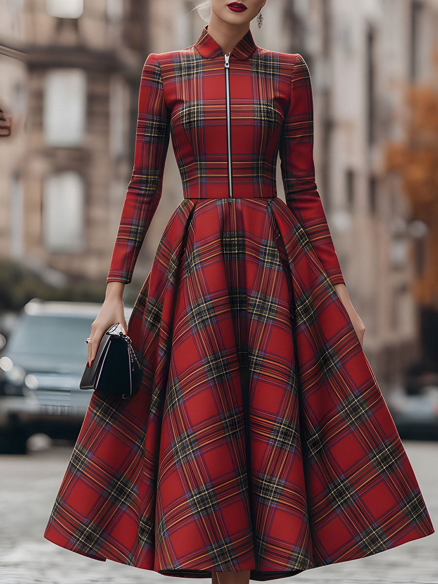 Amelia | Long Sleeve Plaid Dress