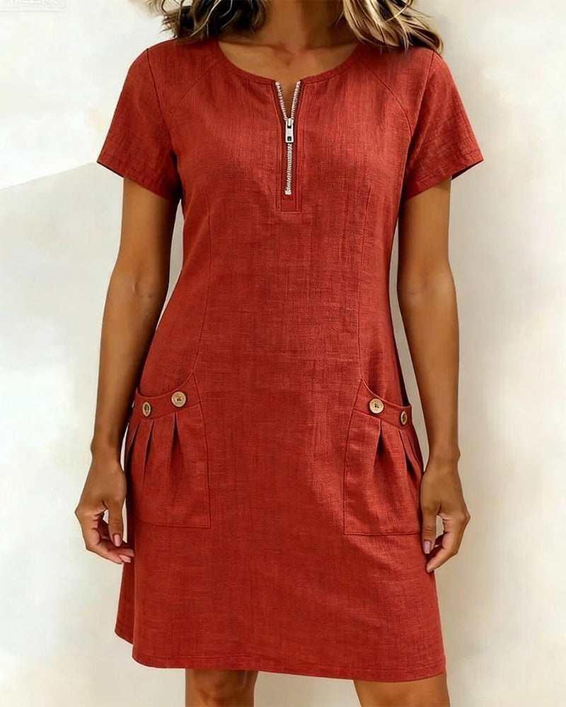 Vania - Cotton Dress with Zip Pocket