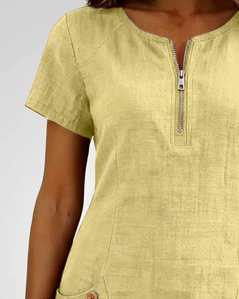 Vania - Cotton Dress with Zip Pocket