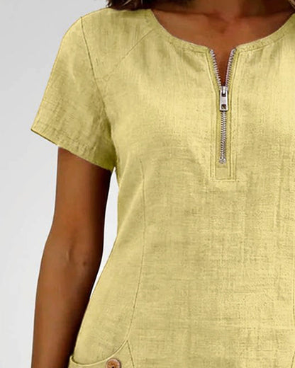 Vania - Cotton Dress with Zip Pocket