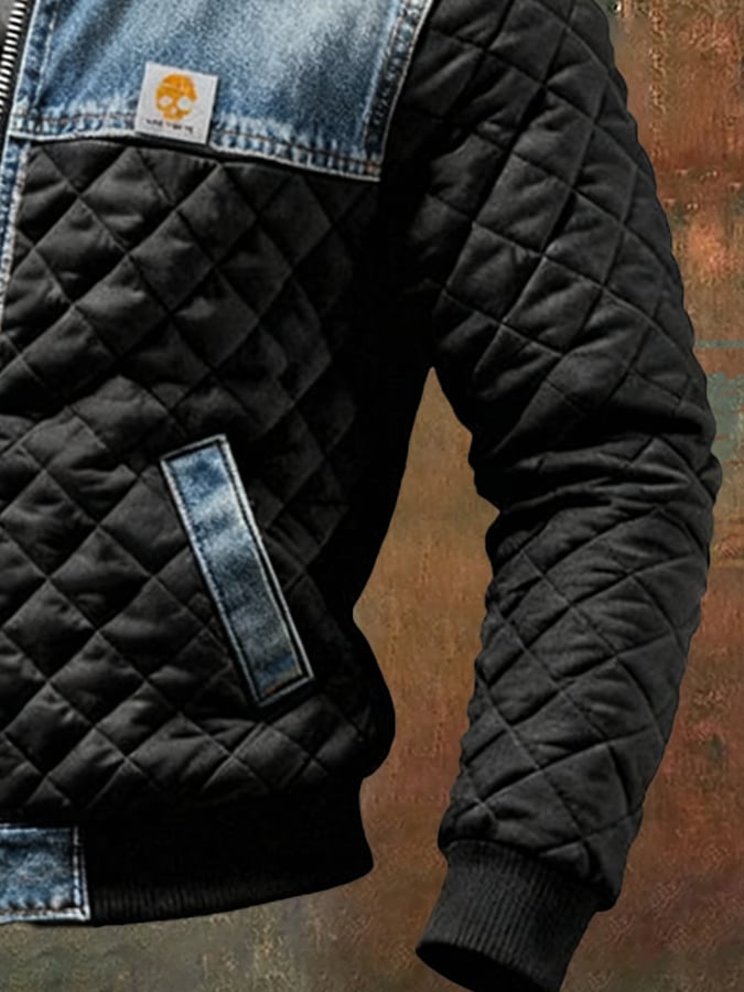 Eryk | Black Quilted Jacket with Denim Details