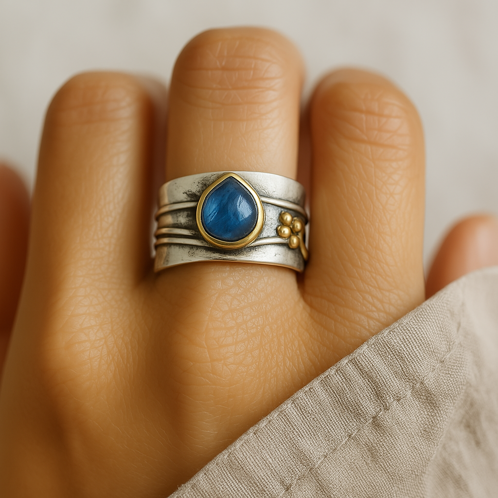 Vintage Blue Sapphire Gold-Plated Silver Ring