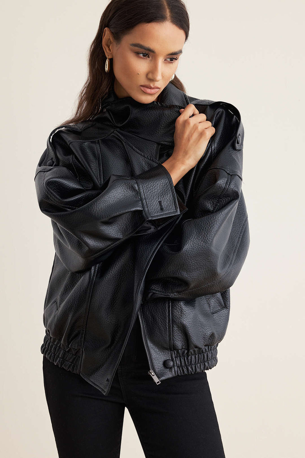 Faux Leather Button Jacket