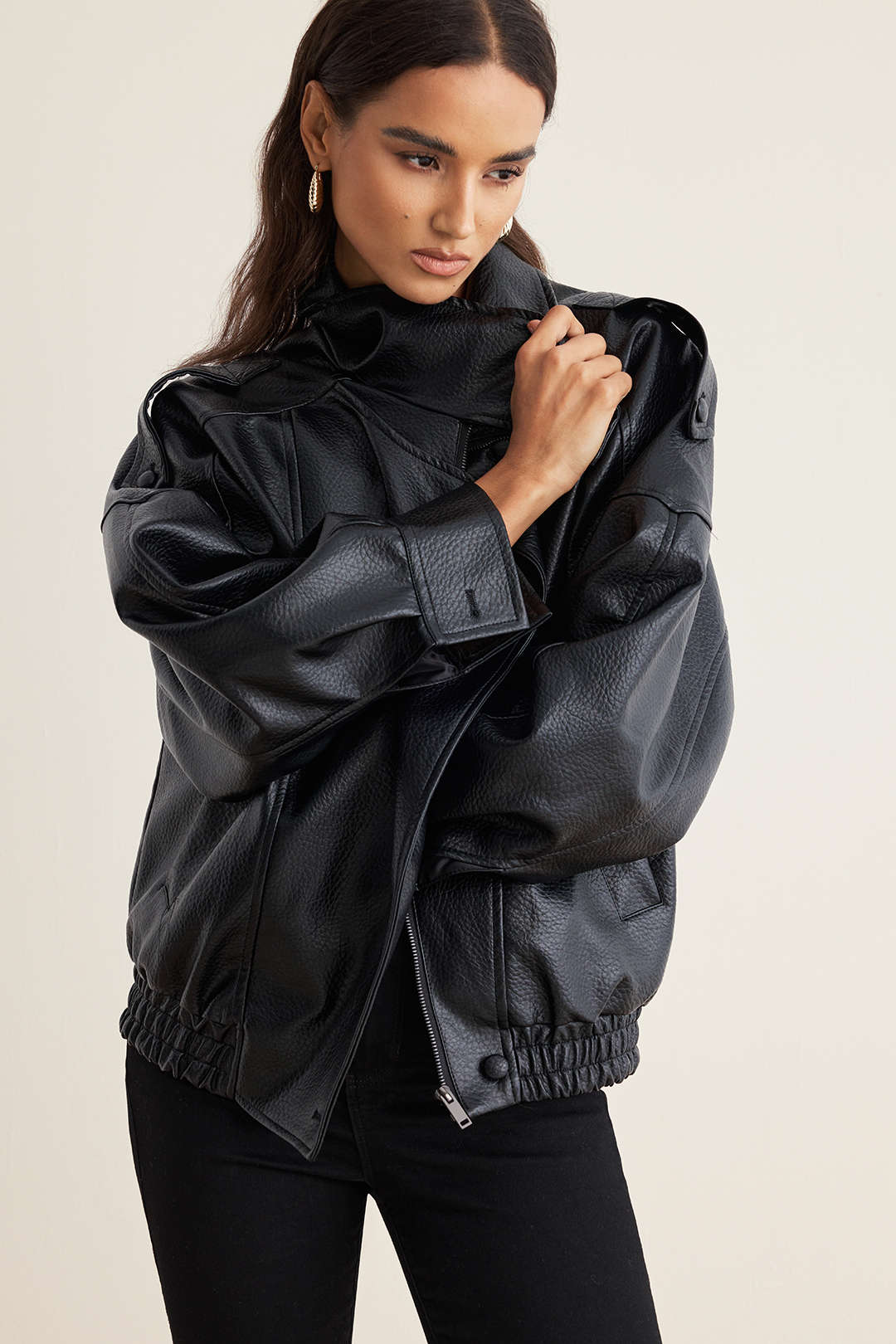 Faux Leather Button Jacket