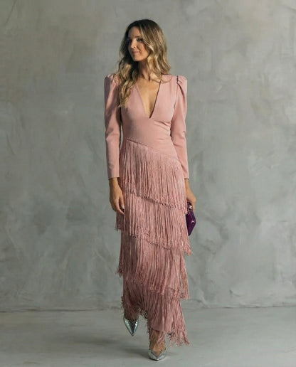 Chiara | Elegant Fringe-Sleeve Dress