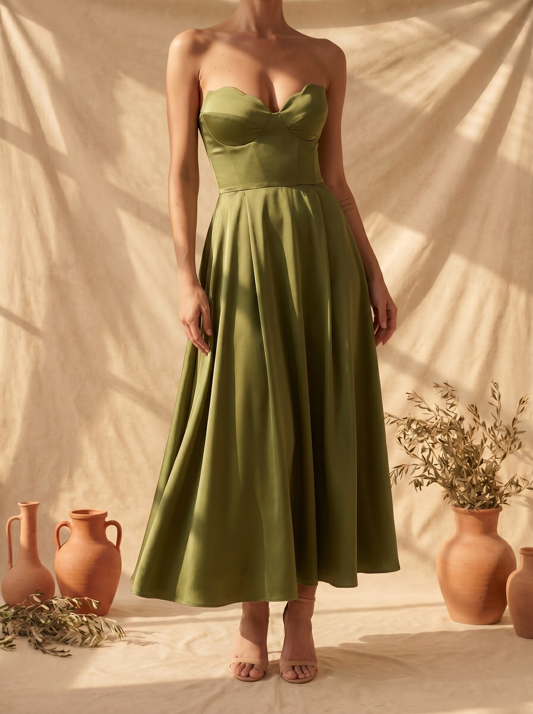Liora | Elegant Strapless Midi Dress