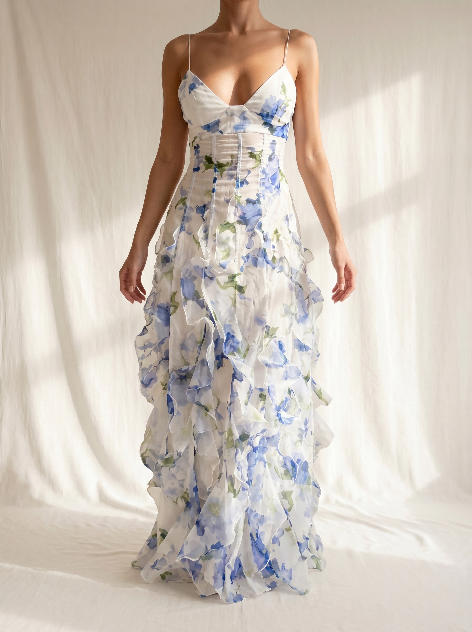 Uri | Floral Ruffle Midi Dress