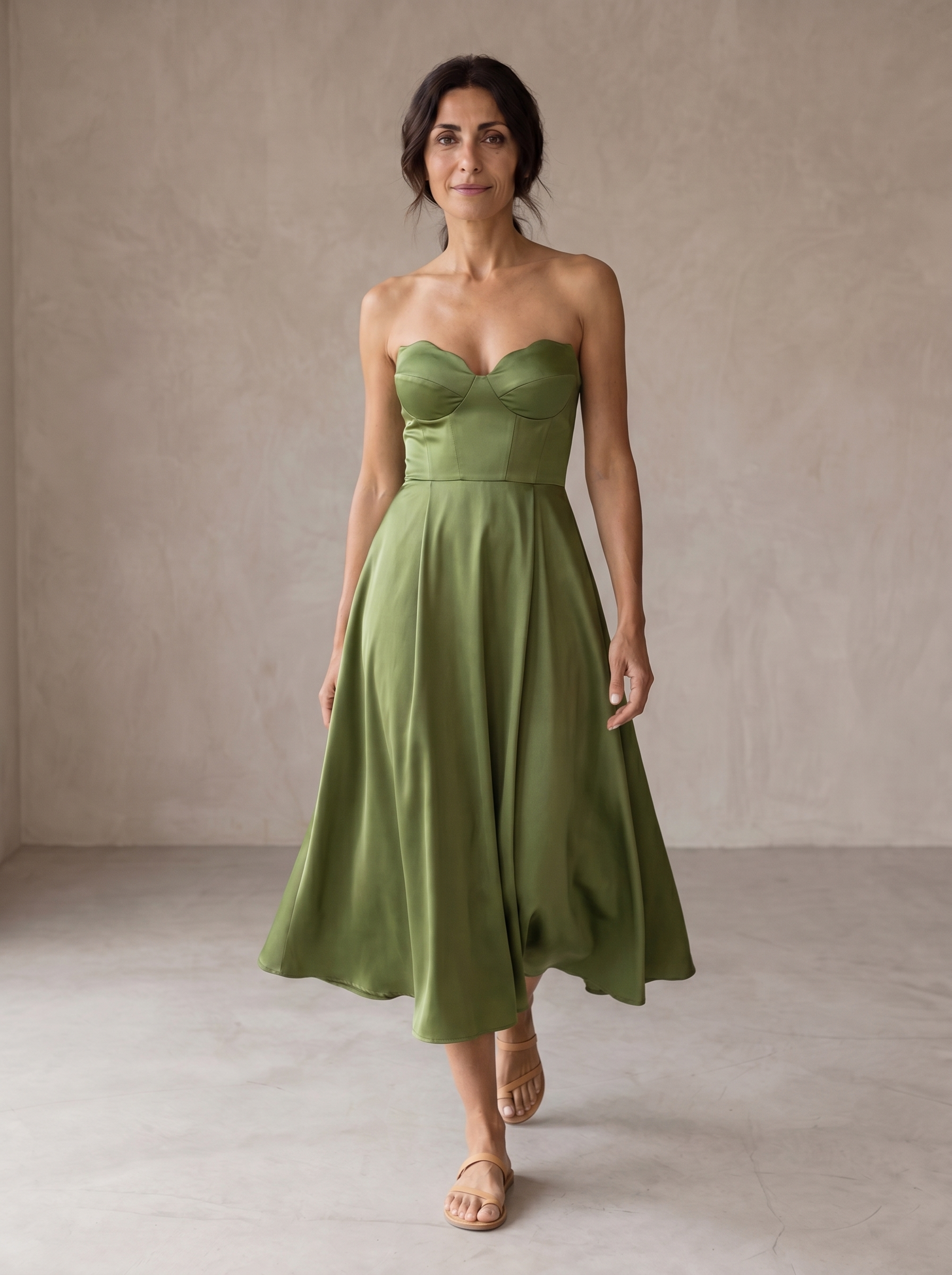 Liora | Elegant Strapless Midi Dress