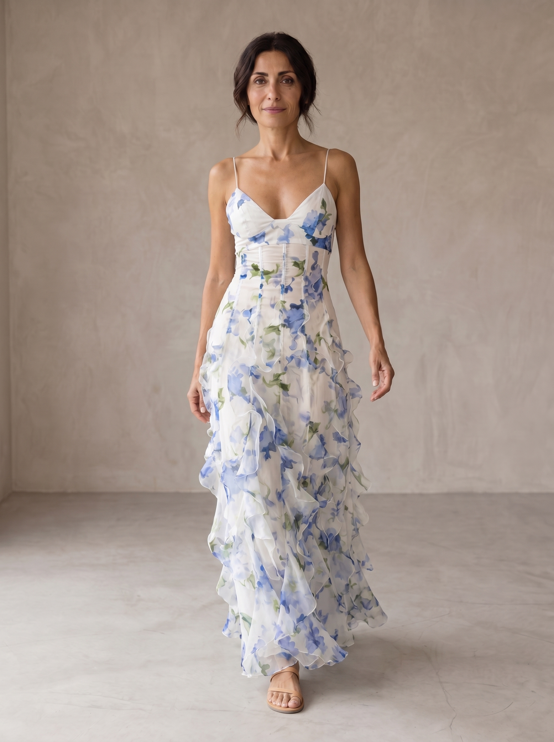 Uri | Floral Ruffle Midi Dress