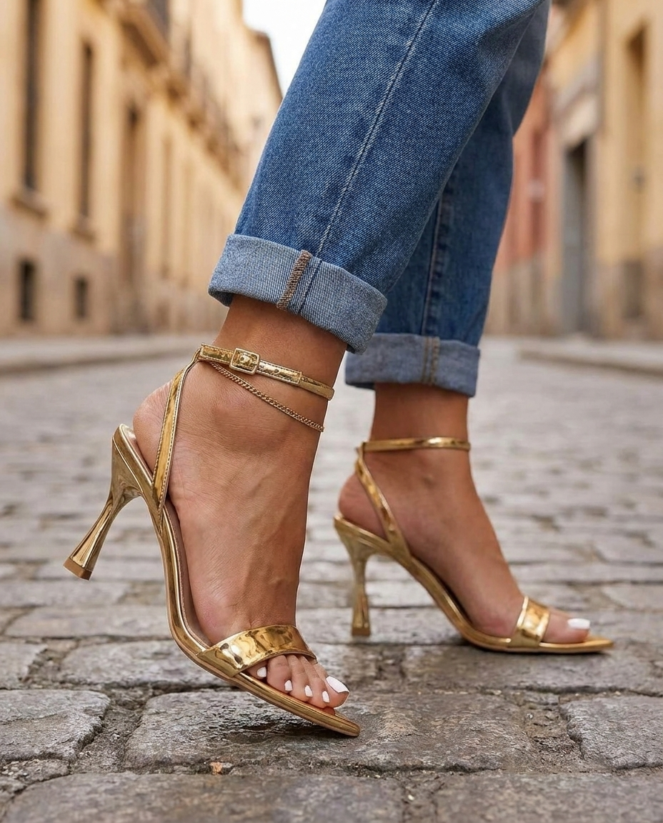Valentina | Gold Metallic Single Strap Heels
