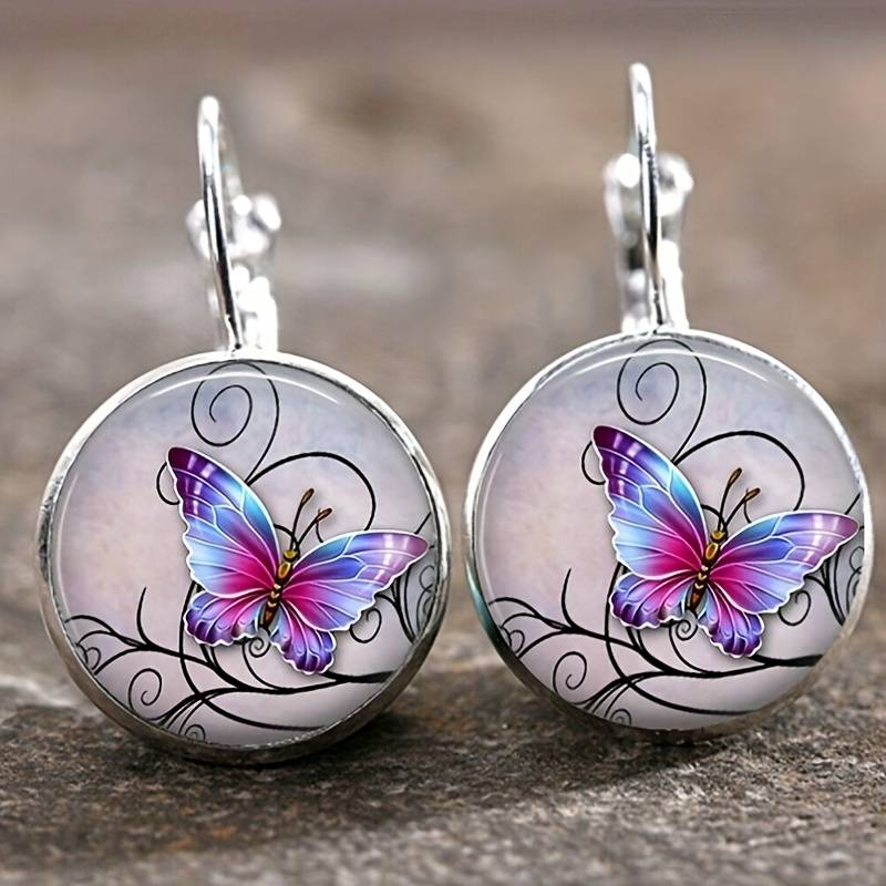Vintage Butterfly Earrings with Round Crystals