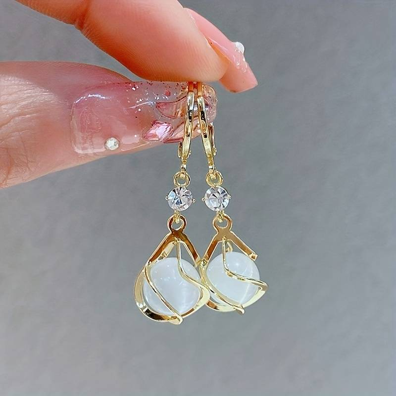 Elegant White Opal Drop Earrings