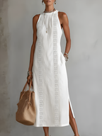 Jimena™ | Embroidered Mandarin Collar Midi Dress