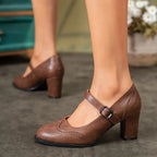 Dorka | High-Heeled Leather Shoes with Buckle