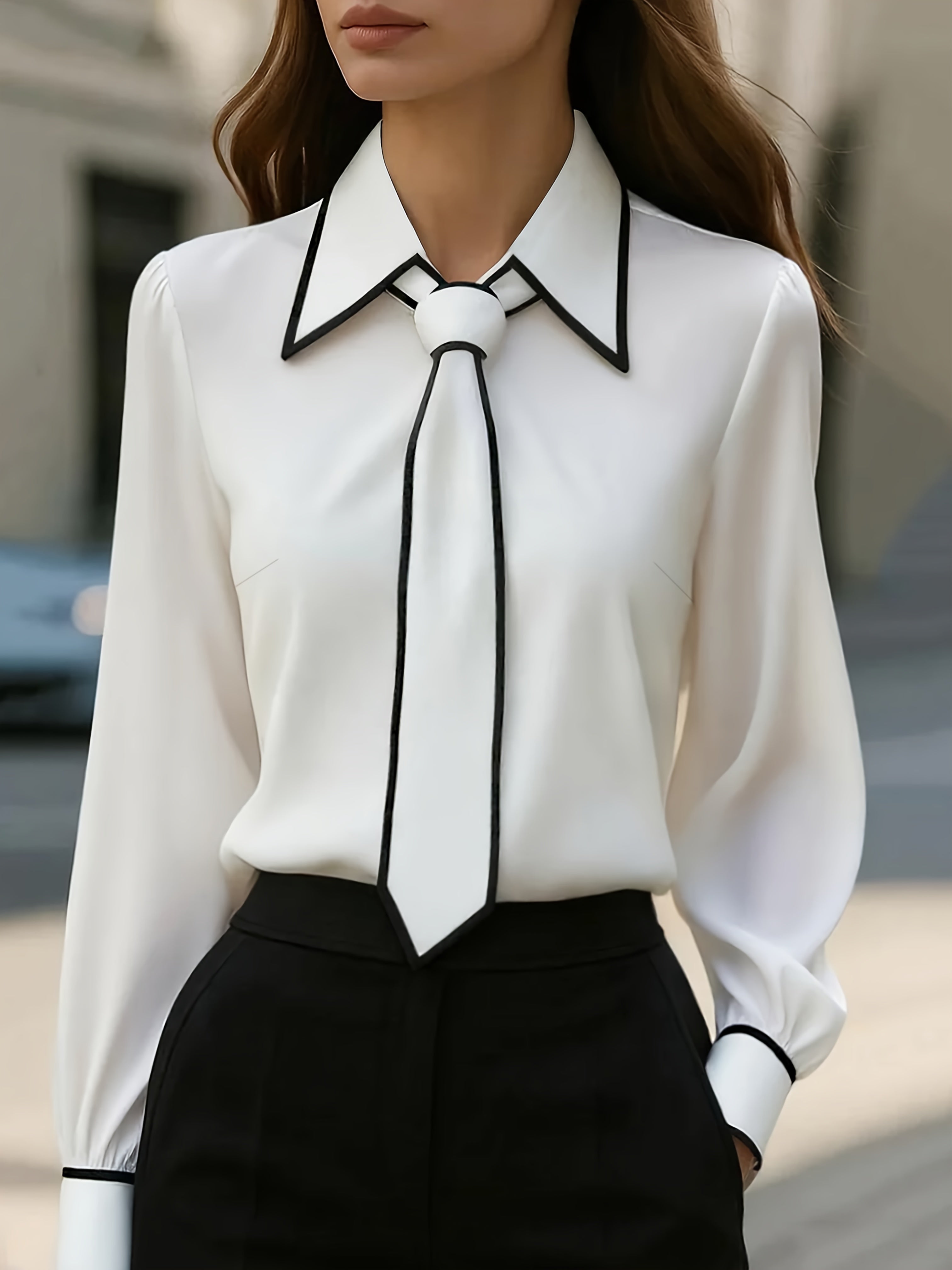 Contrasting House Tie Blouse