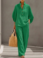Maribel™ | Conjunto de lino con mangas murciélago y pantalón ancho