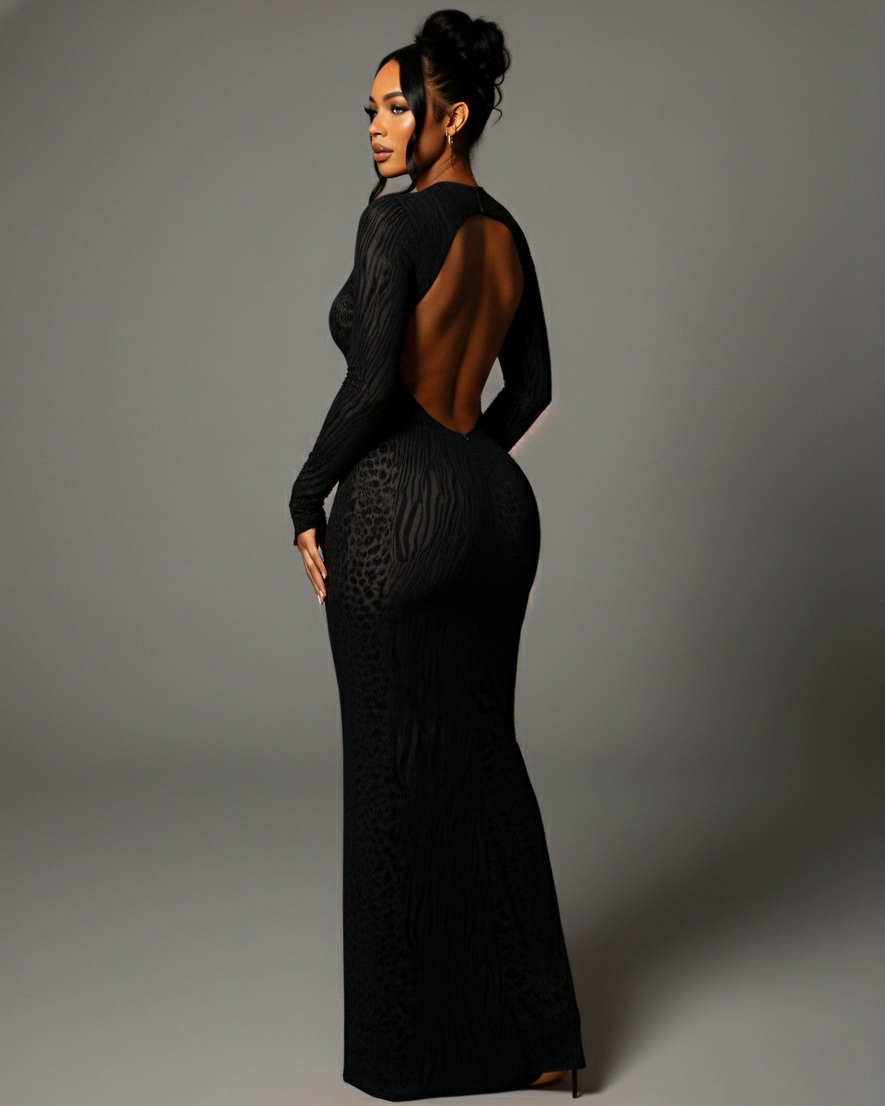 ASHLEY Mesh Open Back Maxi Dress