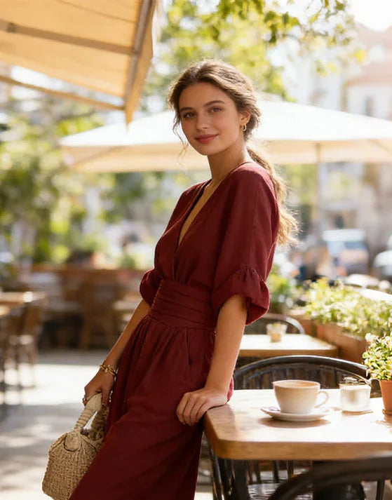 Daniela – Elegantne V-kaelusega laia säärega kombinesoon