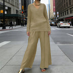 Lunea Mode® | Women's V-Neck Lounge Set with Wide-Leg Pants