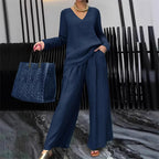 Lunea Mode® | Women's V-Neck Lounge Set with Wide-Leg Pants