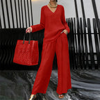 Lunea Mode® | Women's V-Neck Lounge Set with Wide-Leg Pants