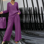 Lunea Mode® | Women's V-Neck Lounge Set with Wide-Leg Pants