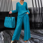 Lunea Mode® | Women's V-Neck Lounge Set with Wide-Leg Pants