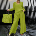 Lunea Mode® | Women's V-Neck Lounge Set with Wide-Leg Pants