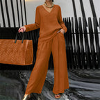 Lunea Mode® | Women's V-Neck Lounge Set with Wide-Leg Pants