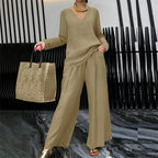 Lunea Mode® | Women's V-Neck Lounge Set with Wide-Leg Pants